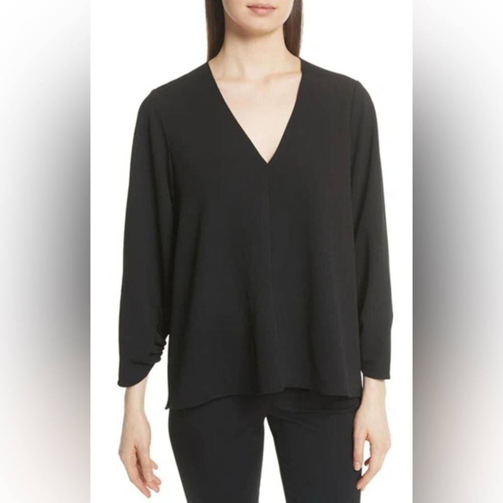 Tibi Black Shirred Sleeve top